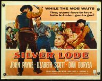 3h610 SILVER LODE style B 1/2sheet '54 art of cowboy John Payne in gunfight + sexy Lizabeth Scott!