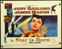 3h618 STAR IS BORN half-sheet poster '54 great close up art of Judy Garland, James Mason, classic!