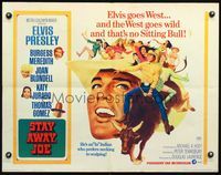 3h622 STAY AWAY JOE 1/2sheet '68 great artwork of Elvis Presley riding bull with lots of sexy girls!