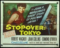 3h623 STOPOVER TOKYO half-sheet poster '57 artwork of Joan Collins & spy Robert Wagner in Japan!