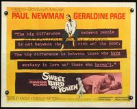 3h631 SWEET BIRD OF YOUTH 1/2sheet '62 Paul Newman, Geraldine Page, from Tennessee Williams' play!