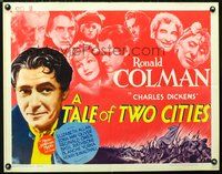 3h633 TALE OF TWO CITIES half-sheet poster R62 Ronald Colman, Elizabeth Allan, Charles Dickens!