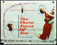 3h645 THREE FACES OF EVE half-sheet '57 Joanne Woodward has multiple personalities, David Wayne