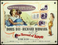 3h650 TUNNEL OF LOVE style A 1/2sheet '58 great romantic art of Doris Day & Richard Widmark kissing!