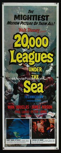 3j303 20,000 LEAGUES UNDER THE SEA insert poster R71 Jules Verne underwater classic, wonderful art!