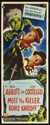 3j304 ABBOTT & COSTELLO MEET KILLER BORIS KARLOFF insert movie poster '49 art of scared Bud & Lou!