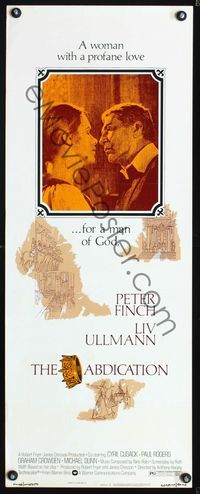 3j305 ABDICATION insert movie poster '74 Liv Ullmann loves priest Peter Finch, cool artwork!