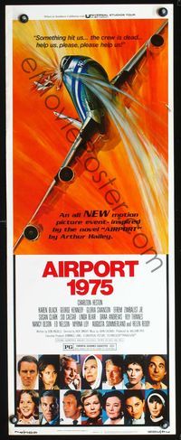 3j311 AIRPORT 1975 insert poster '74 Charlton Heston, Karen Black, G. Akimoto aviation accident art!