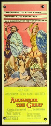 3j314 ALEXANDER THE GREAT insert poster '56 Richard Burton, Frederic March, cool battle artwork!
