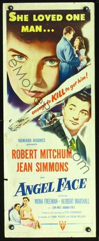 3j323 ANGEL FACE insert movie poster '53 Robert Mitchum, Jean Simmons, Otto Preminger, Howard Hughes