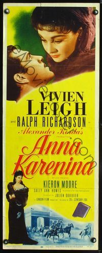 3j324 ANNA KARENINA insert poster '48 Julien Duvivier, pretty Vivien Leigh in Leo Tolstoy's story!