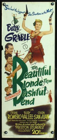 3j341 BEAUTIFUL BLONDE FROM BASHFUL BEND insert '49 Sturges, Betty Grable has the biggest guns!