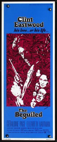 3j343 BEGUILED insert poster '71 cool psychedelic art of Clint Eastwood, Geraldine Page, Don Siegel