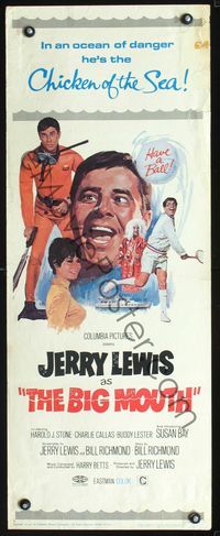 3j349 BIG MOUTH insert '67 Jerry Lewis is the Chicken of the Sea, hilarious D.K. spy spoof artwork!