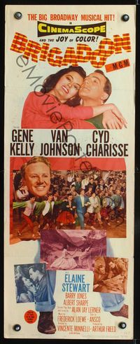 3j366 BRIGADOON insert poster '54 great romantic close up of Gene Kelly & Cyd Charisse, Van Johnson