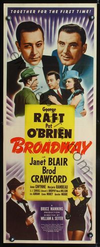 3j368 BROADWAY insert movie poster '42 George Raft, Pat O'Brien, sexy showgirl Janet Blair