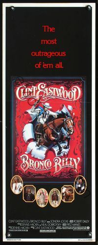 3j369 BRONCO BILLY insert '80 art of Eastwood busting through poster on horse by Roger Huyssen!