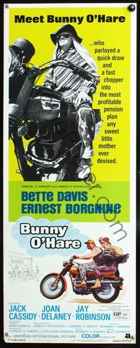 3j370 BUNNY O'HARE insert movie poster '71 Ernest Borgnine, Bette Davis is an outlaw biker!