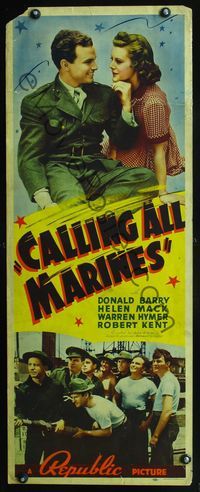 3j375 CALLING ALL MARINES insert '39 close up of Don Red Barry in military uniform romancing girl!