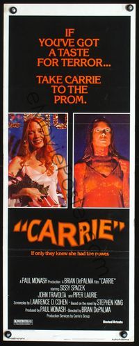 3j382 CARRIE insert '76 Stephen King, Sissy Spacek before and after her bloodbath at the prom!