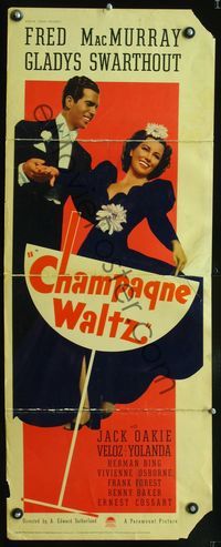 3j383 CHAMPAGNE WALTZ insert poster '37 great image of dancing Fred MacMurray & Gladys Swarthout!