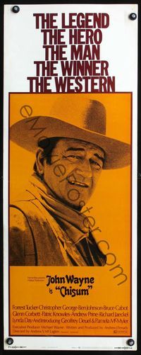 3j388 CHISUM insert movie poster '70 great close up image of The Legend & Hero, big John Wayne!