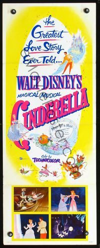 3j389 CINDERELLA insert movie poster R57 Walt Disney classic romantic fantasy cartoon!
