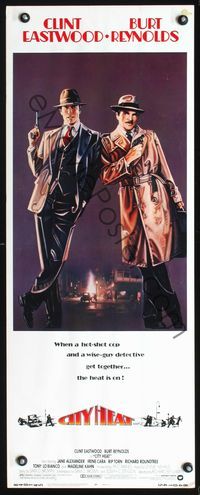 3j391 CITY HEAT insert poster '84 Clint Eastwood the cop & Burt Reynolds the detective by Fennimore!
