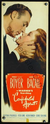 3j396 CONFIDENTIAL AGENT insert '45 romantic close-up of Charles Boyer about to kiss Lauren Bacall!