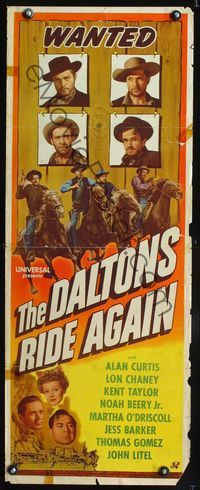 3j402 DALTONS RIDE AGAIN insert poster '45 great image of wanted men Lon Chaney Jr. & Alan Curtis!