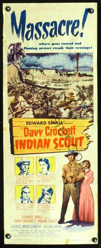 3j405 DAVY CROCKETT INDIAN SCOUT insert '49 George Montgomery, guns roared & arrows struck revenge!