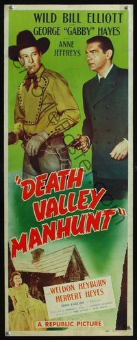 3j408 DEATH VALLEY MANHUNT insert poster '43 William Wild Bill Elliott is caught by Weldon Heyburn!
