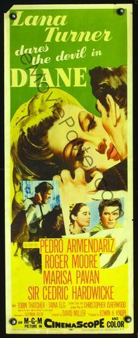 3j419 DIANE insert poster '56 sexy Lana Turner dares the devil, cool close-up romantic artwork!