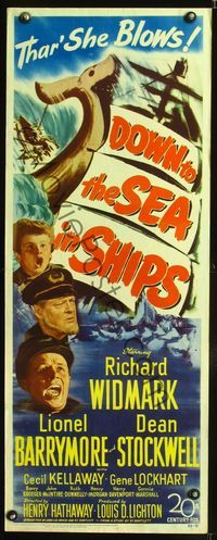 3j425 DOWN TO THE SEA IN SHIPS insert poster '49 Richard Widmark, Lionel Barrymore & Dean Stockwell!