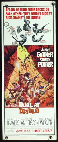 3j428 DUEL AT DIABLO insert poster '66 really cool art of Sidney Poitier & James Garner surrounded!