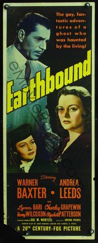 3j431 EARTHBOUND insert poster '40 ghost Warner Baxter, Andrea Leeds, directed by Irving Pichel!