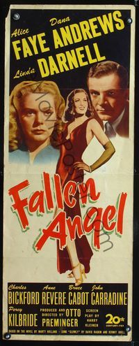 3j440 FALLEN ANGEL insert poster '45 pretty Alice Faye, Dana Andrews, sexy bad girl Linda Darnell!