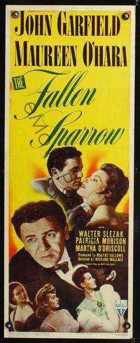 3j441 FALLEN SPARROW insert movie poster '43 John Garfield, Maureen O'Hara, three sexy girls!