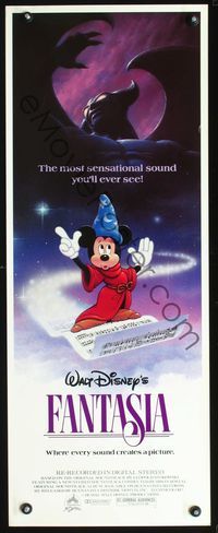 3j443 FANTASIA insert movie poster R85 great image of Mickey Mouse, Disney musical classic!