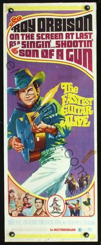 3j445 FASTEST GUITAR ALIVE insert '67 cool art of singer Roy Orbison playing guitar firing bullets!