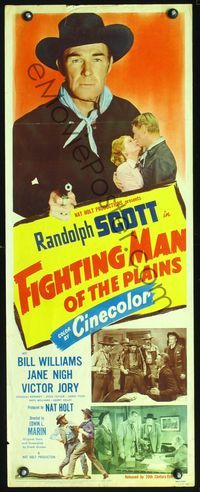 3j449 FIGHTING MAN OF THE PLAINS insert poster '49 great close up of Randolph Scott pointing gun!