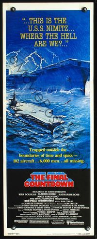 3j450 FINAL COUNTDOWN insert poster '80 cool sci-fi artwork of the U.S.S. Nimitz aircraft carrier!