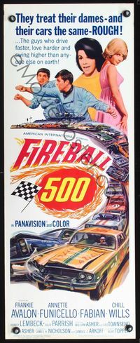 3j452 FIREBALL 500 insert '66 race car driver Frankie Avalon & sexy Annette Funicello, cool art!