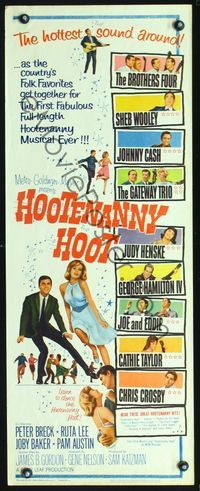 3j520 HOOTENANNY HOOT insert movie poster '63 Johnny Cash and a ton of top country music stars!
