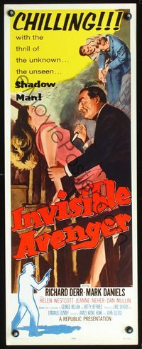 3j534 INVISIBLE AVENGER insert movie poster '58 the unseen Shadow Man, cool chilling horror artwork!