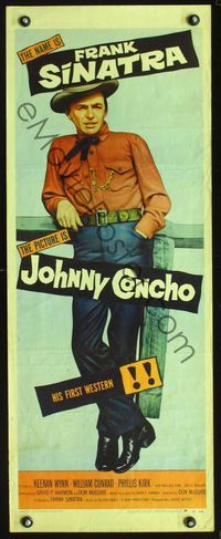 3j545 JOHNNY CONCHO insert poster '56 full-length image of that smoldering cowboy Frank Sinatra!