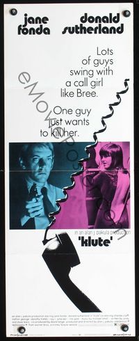 3j557 KLUTE insert movie poster '71 Donald Sutherland wants to kill sexy call girl Jane Fonda!