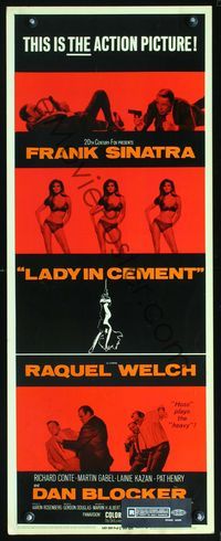 3j560 LADY IN CEMENT insert poster '68 detective Frank Sinatra & three images of sexy Raquel Welch!