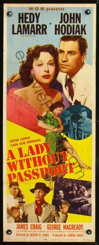 3j565 LADY WITHOUT PASSPORT insert poster '50 sexiest Hedy Lamarr in wild green dress, John Hodiak