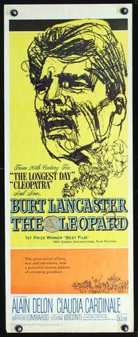 3j573 LEOPARD insert movie poster '66 Luchino Visconti's Il Gattopardo, cool art of Burt Lancaster!